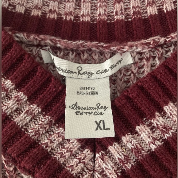 AMERICAN RAG Knit Sweater Burgundy V Neck XL - Picture 3 of 6